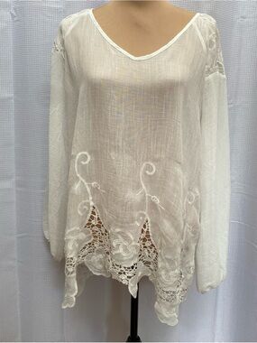 Ladies ADIVA Semi-Sheer Long Sleeve Lace Accent Tunic Size 1X